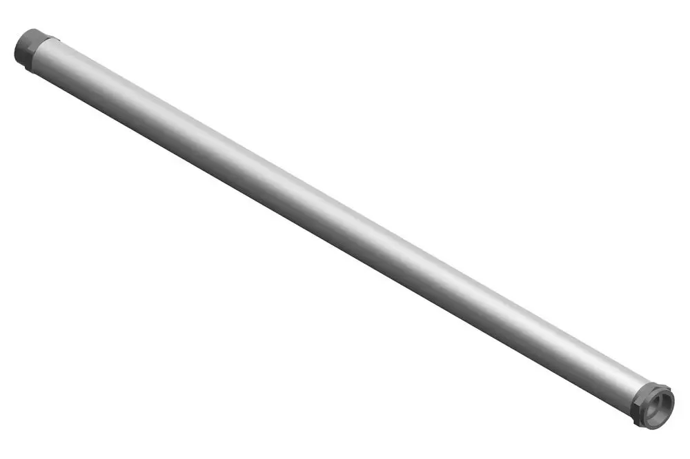 Flexschlauch von Bosch in zylindrischer Form, gefertigt aus Metall, mit einer glatten Oberfläche und Gewindeelementen an beiden Enden.